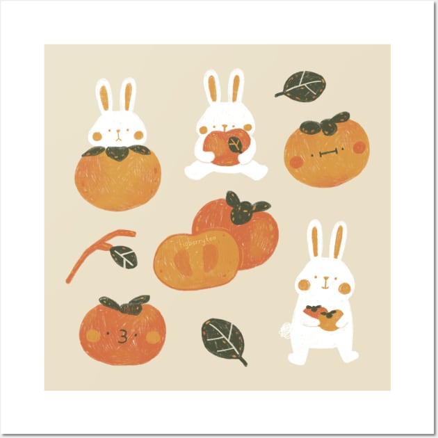 Persimmon Bunnies Wall Art by Figberrytea